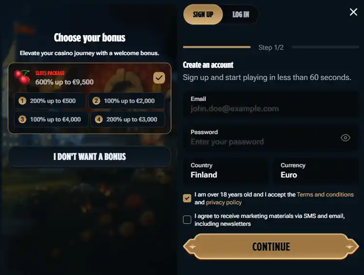 Kingdom Casino registration or account verification screen