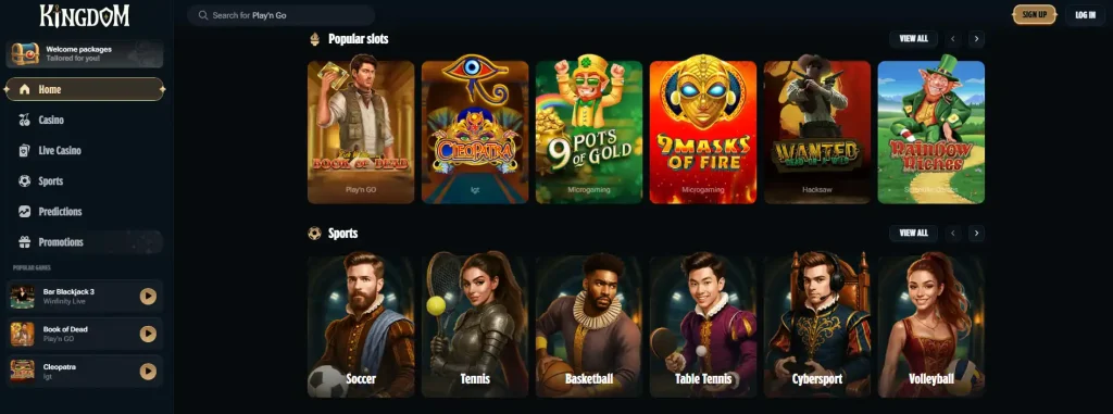 Kingdom Casino game lobby category view