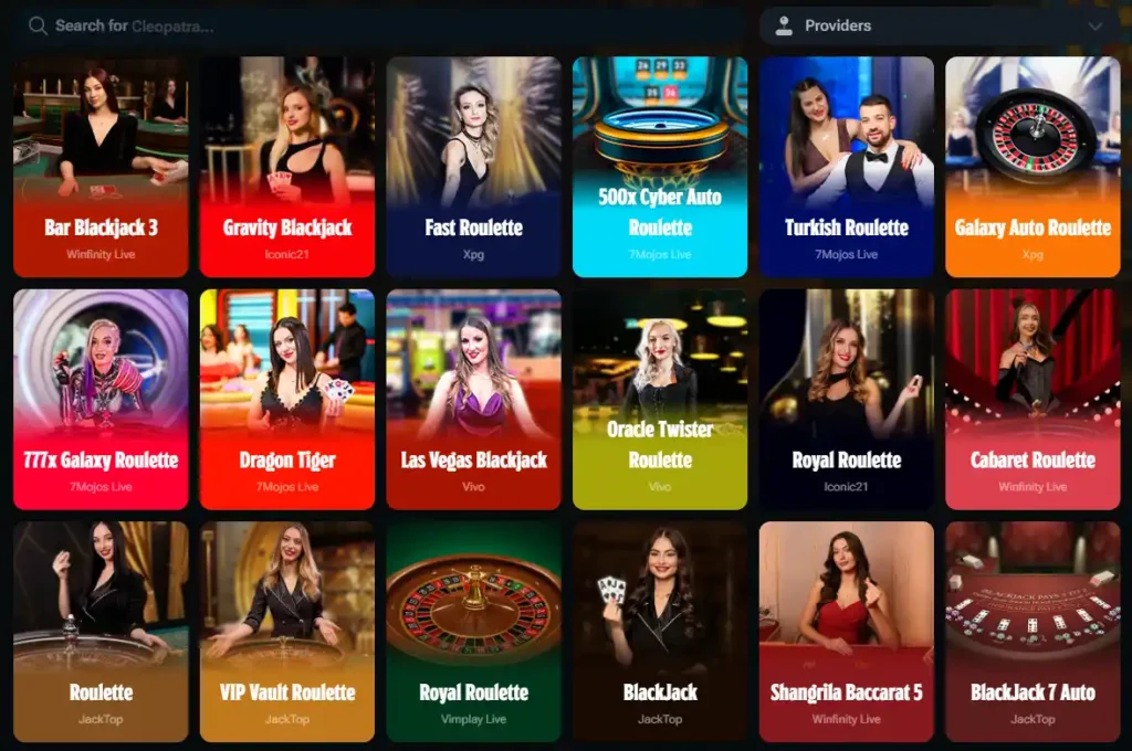 Kingdom Casino live casino lobby with real dealer-table categories