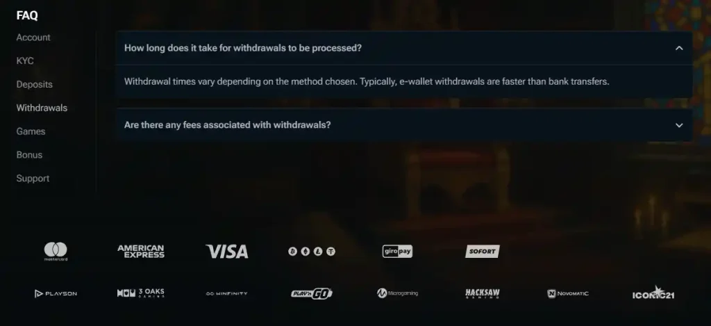 Kingdom Casino withdrawal screen or current payout terms